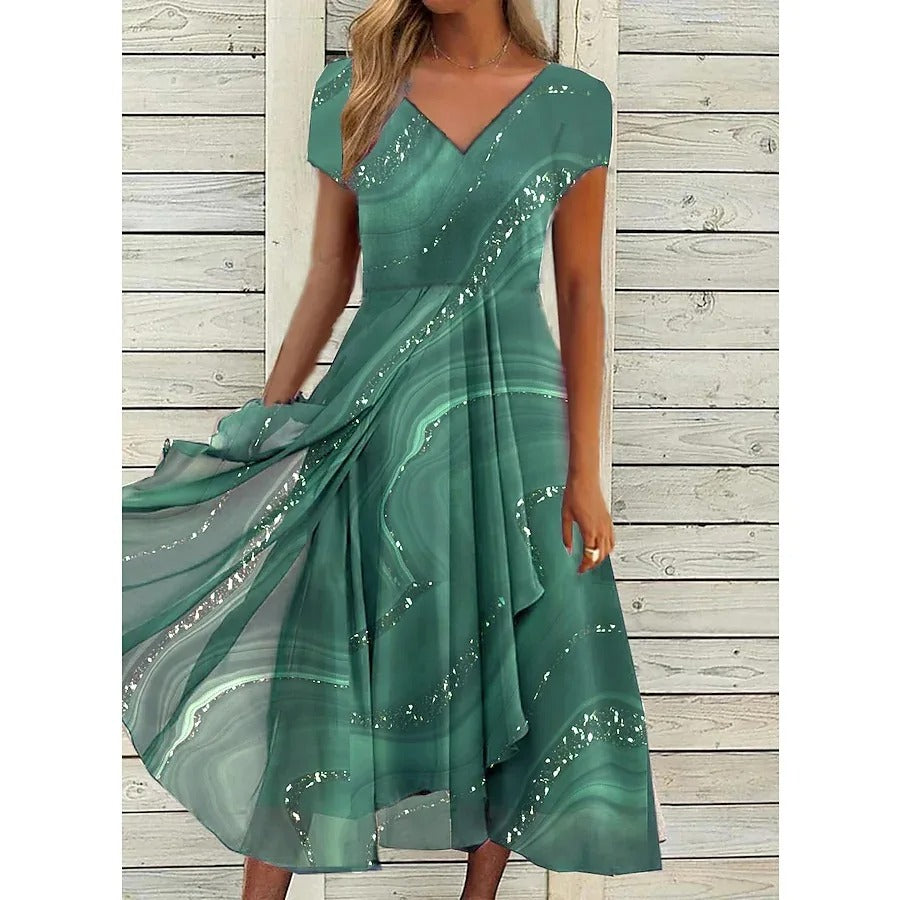 Stella™ | Rochie midi cu model de vortex și decolteu în formă de V