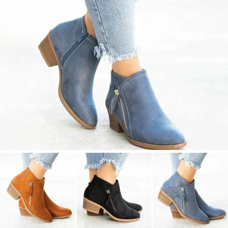 Irina – Botine de Damă cu Toc Mic și Fermoar Lateral