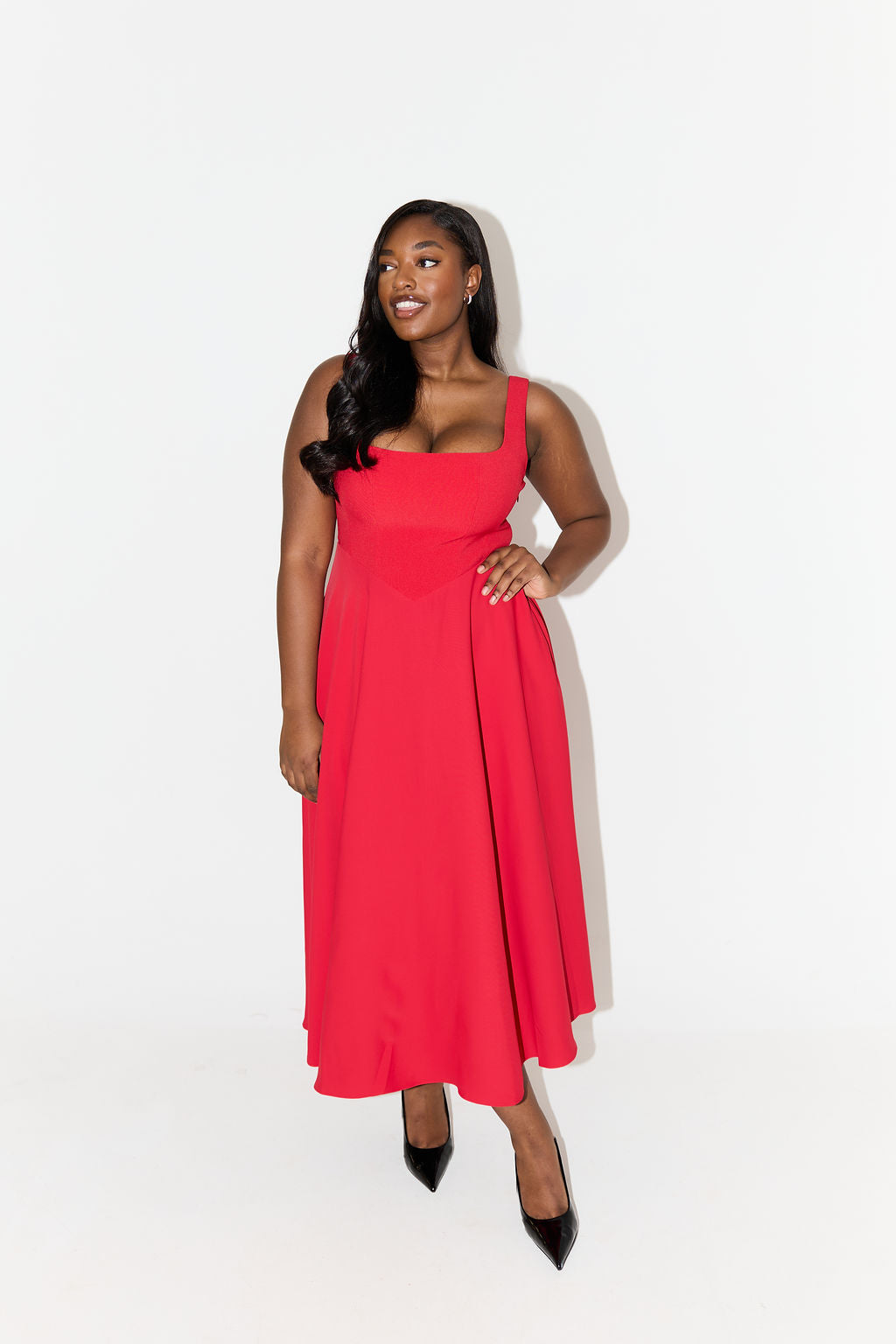 Amelia – Rochie Midi Fluidă de Damă Elegantă