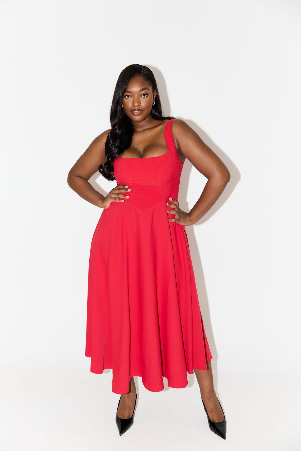 Amelia – Rochie Midi Fluidă de Damă Elegantă