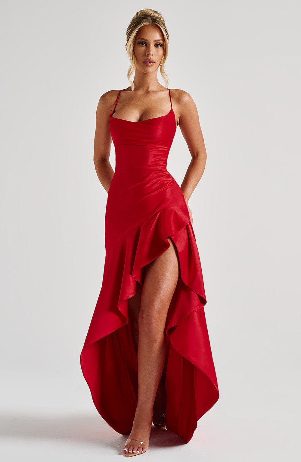 Seraphine – Rochie Maxi Damă Elegantă cu Tiv High-Low și Fanta