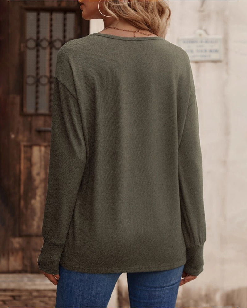 Therese – Top de Damă V-Neck Elegant cu Nasturi