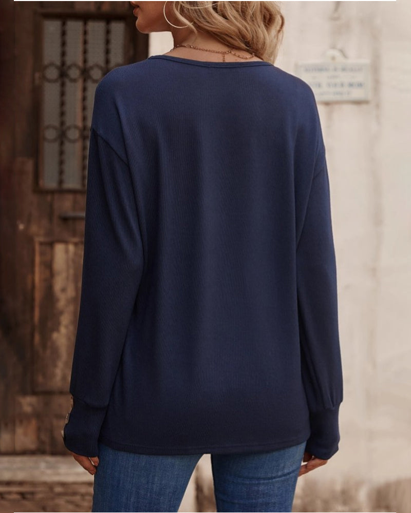 Therese – Top de Damă V-Neck Elegant cu Nasturi