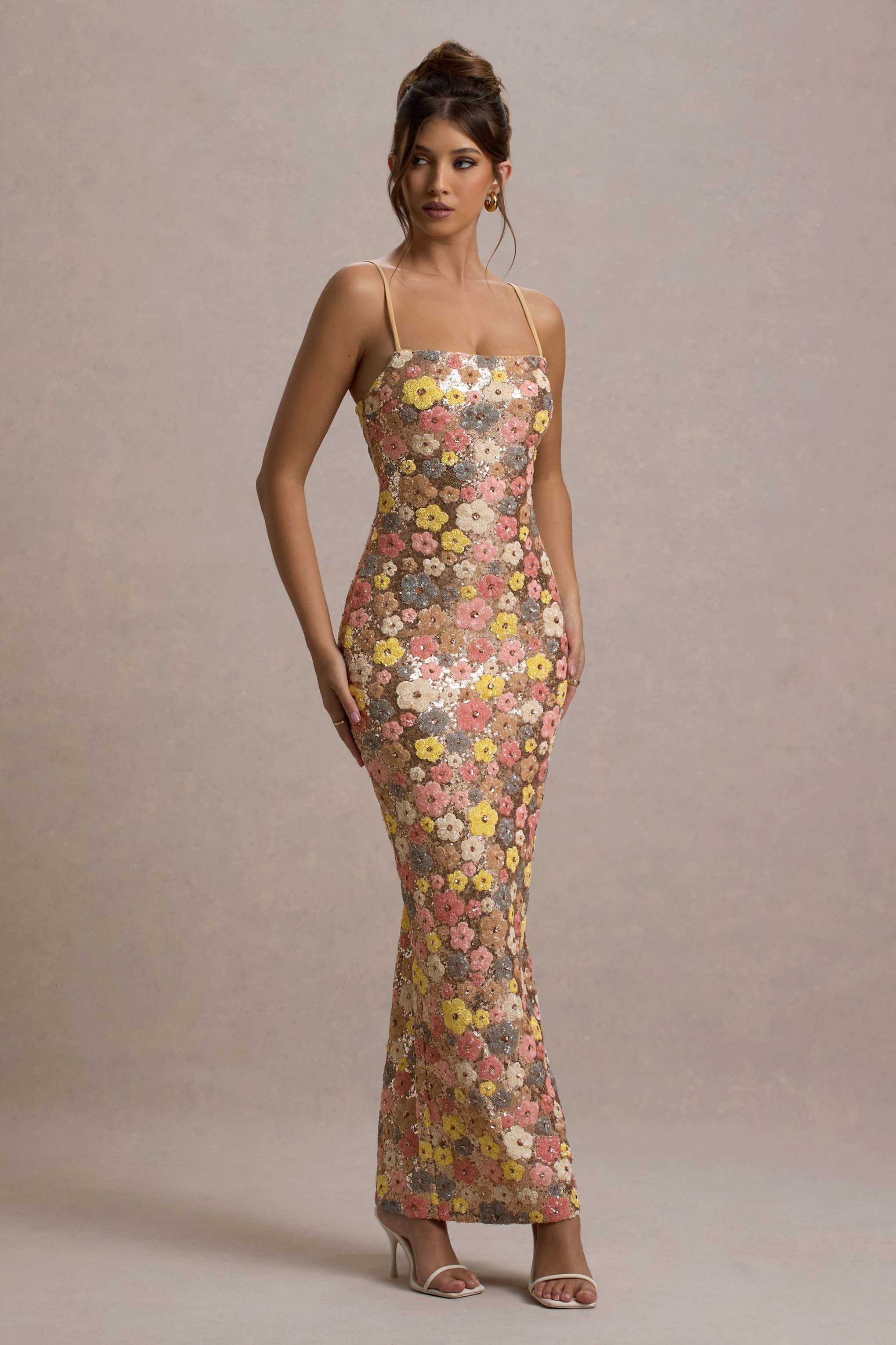 Sienna – Rochie de Damă Maxi Elegantă cu Flori și Paiete