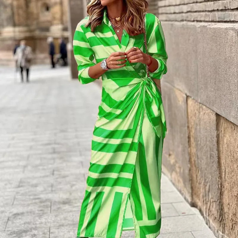 Zella - Rochie Midi cu Decolteu în V și Dungi