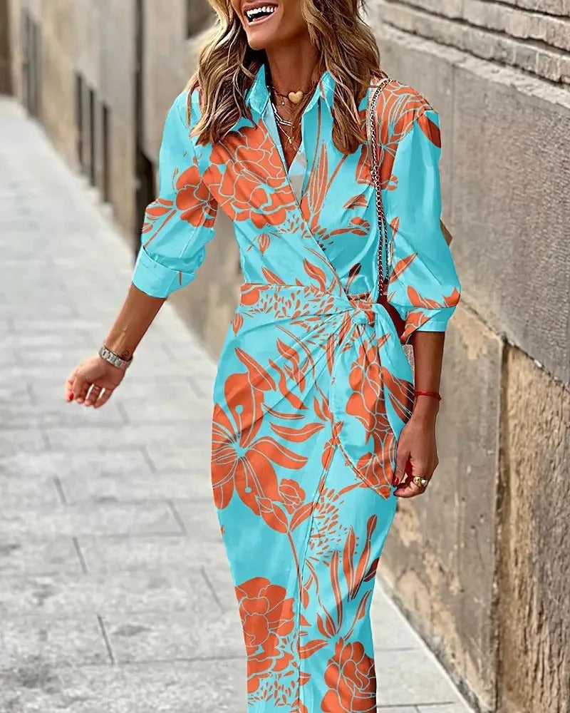 Zella - Rochie Midi cu Decolteu în V și Dungi