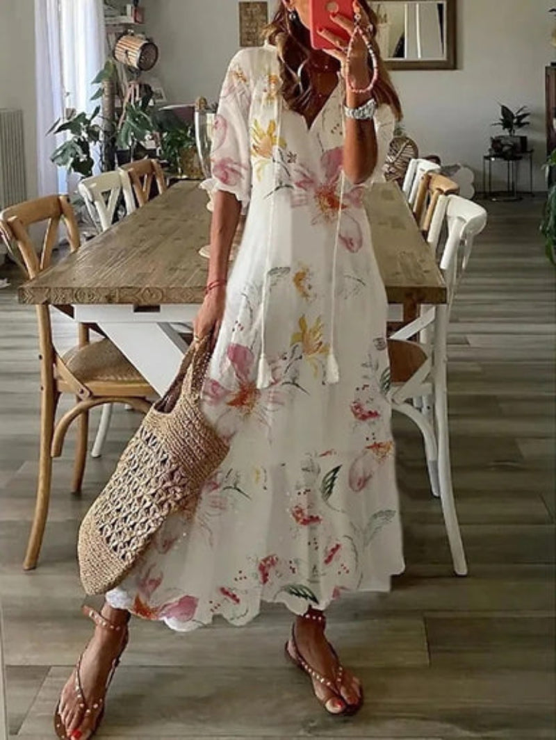 Sophia - Rochie de Vară Boho Vintage cu Decolteu în V