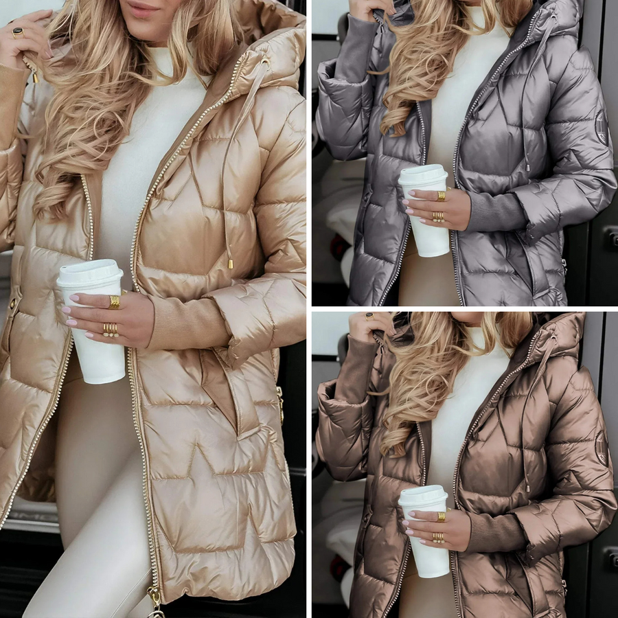 Mageina | Palton Elegant de Iarnă cu Glugă și Umplutură